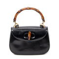 Shoulder Bag Vintage Small Bamboo Top Handle Flap Black Smooth Calfskin Leather