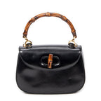 Shoulder Bag Vintage Small Bamboo Top Handle Flap Black Smooth Calfskin Leather