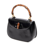 Shoulder Bag Vintage Small Bamboo Top Handle Flap Black Smooth Calfskin Leather