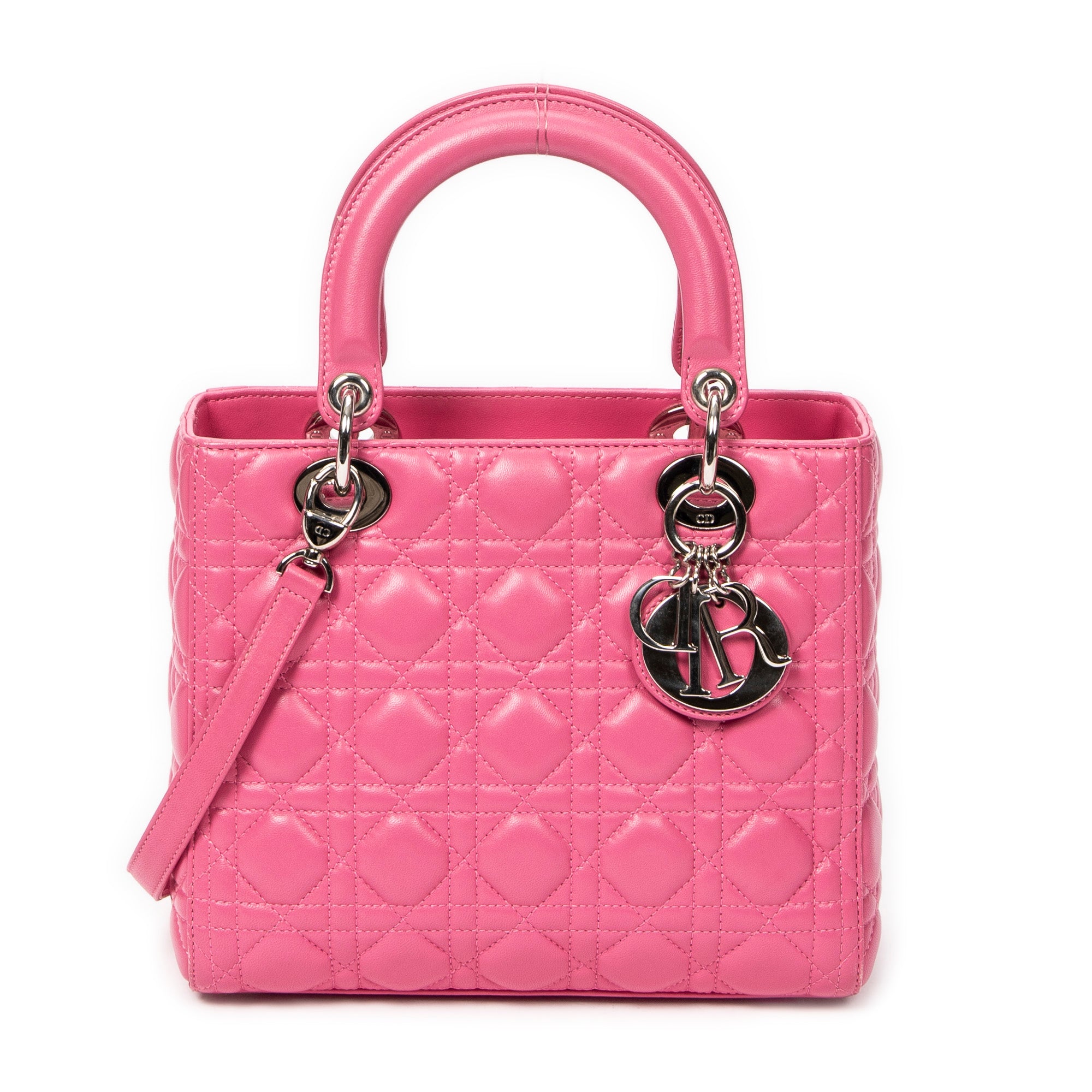 Shoulder Bag Medium Lady Dior Zip Pink Cannage Lambskin Leather