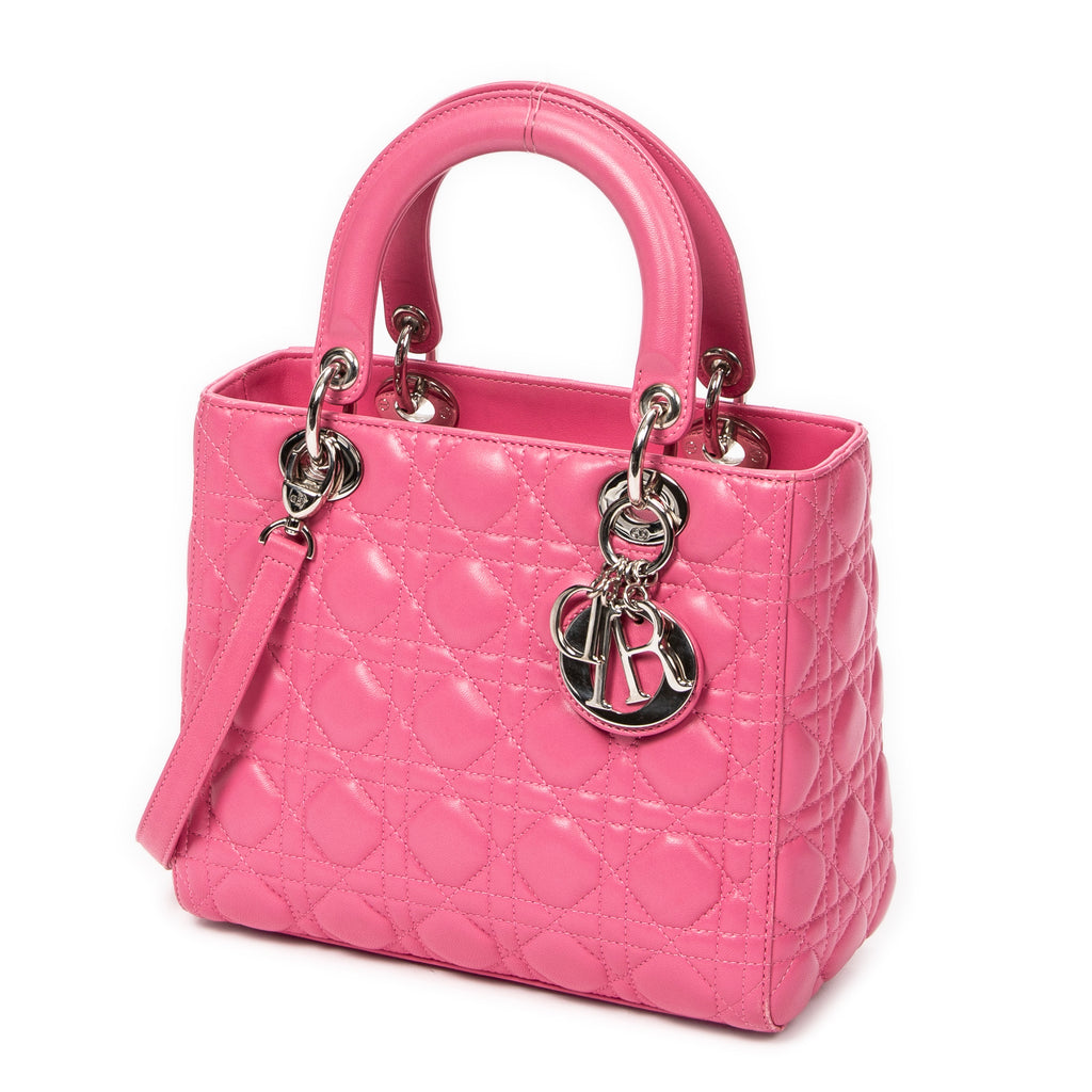 Shoulder Bag Medium Lady Dior Zip Pink Cannage Lambskin Leather
