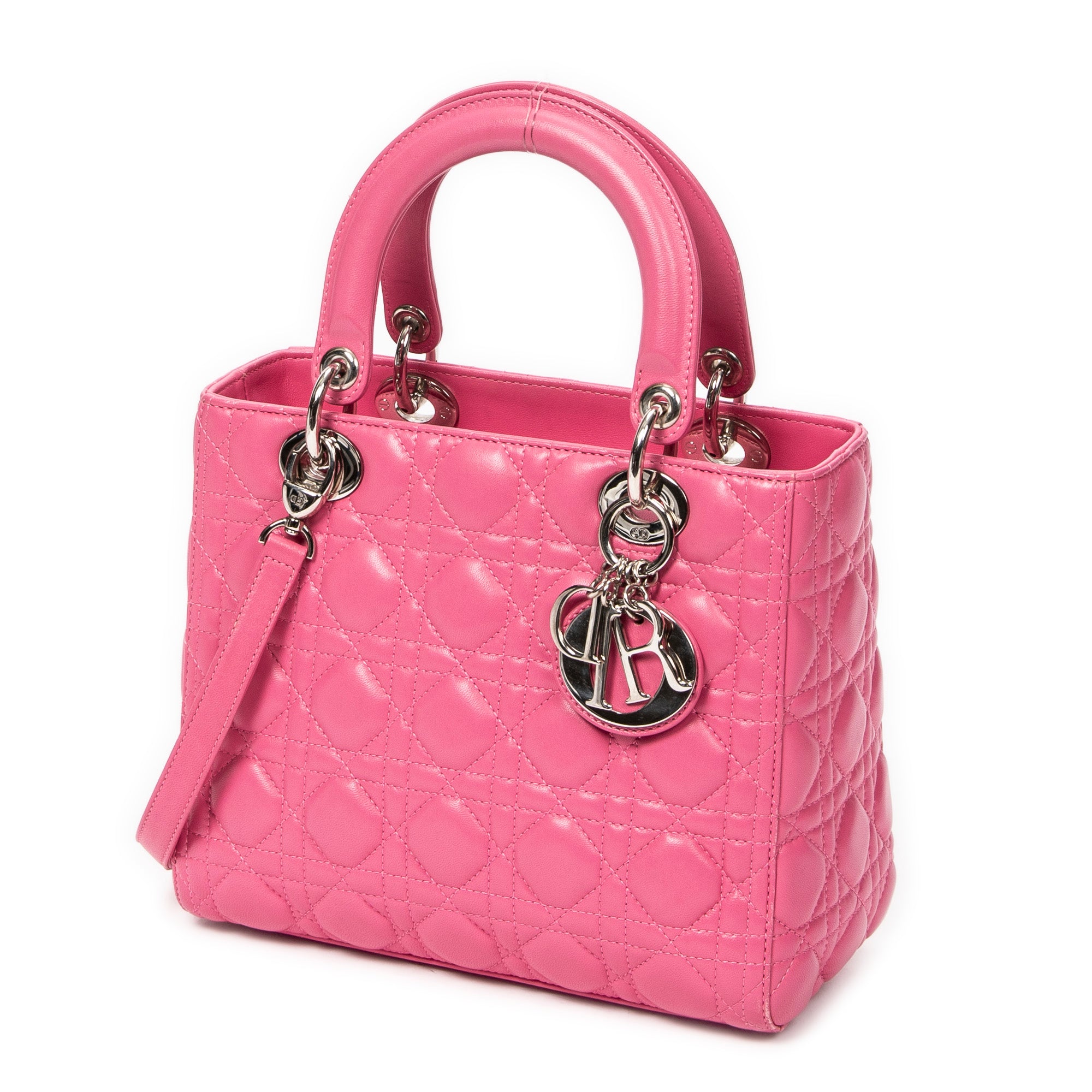 Shoulder Bag Medium Lady Dior Zip Pink Cannage Lambskin Leather