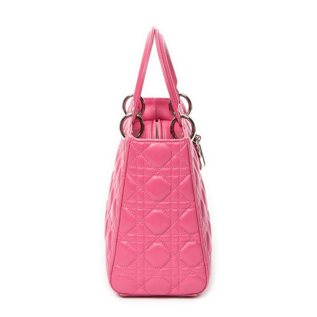 Shoulder Bag Medium Lady Dior Zip Pink Cannage Lambskin Leather