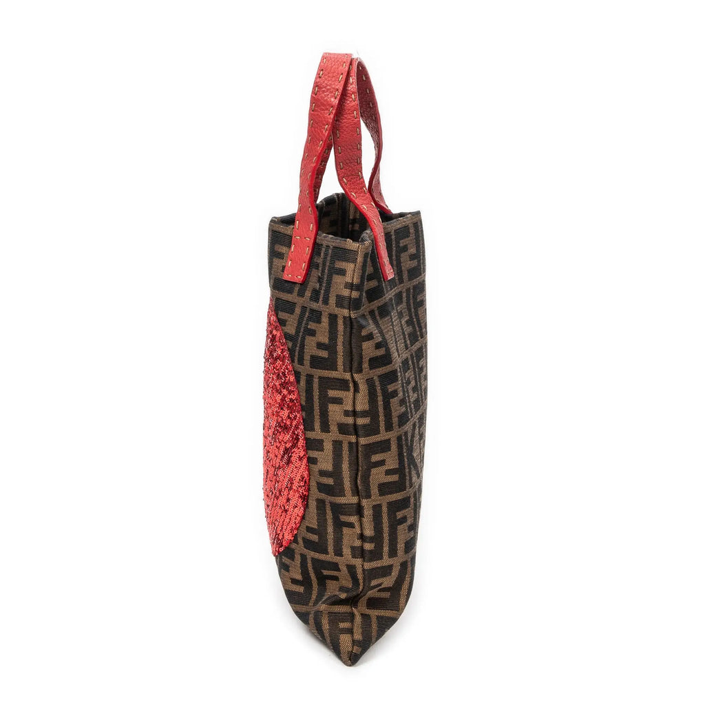 Fendi - Sac cabas plat à sequins - Rouge/Kaki/Noir