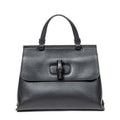 Shoulder Bag Small Bamboo Daily Top Handle Black Grained Calfskin Leather
