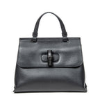 Shoulder Bag Small Bamboo Daily Top Handle Black Grained Calfskin Leather