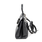 Shoulder Bag Small Bamboo Daily Top Handle Black Grained Calfskin Leather