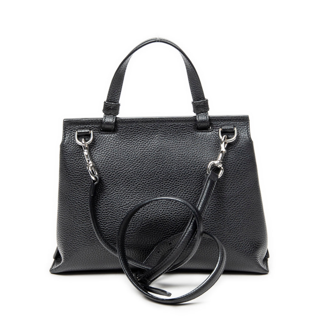 Shoulder Bag Small Bamboo Daily Top Handle Black Grained Calfskin Leather
