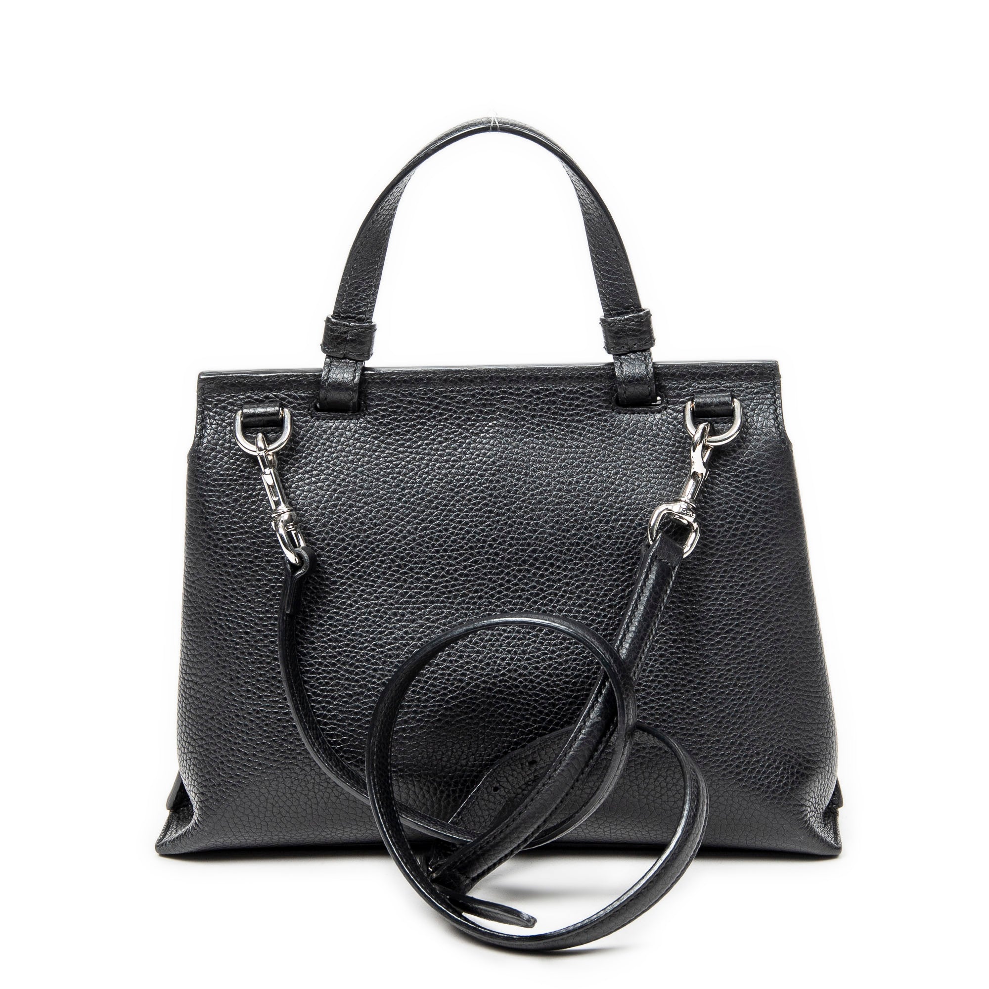 Shoulder Bag Small Bamboo Daily Top Handle Black Grained Calfskin Leather