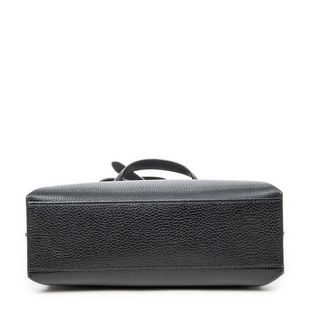 Shoulder Bag Small Bamboo Daily Top Handle Black Grained Calfskin Leather