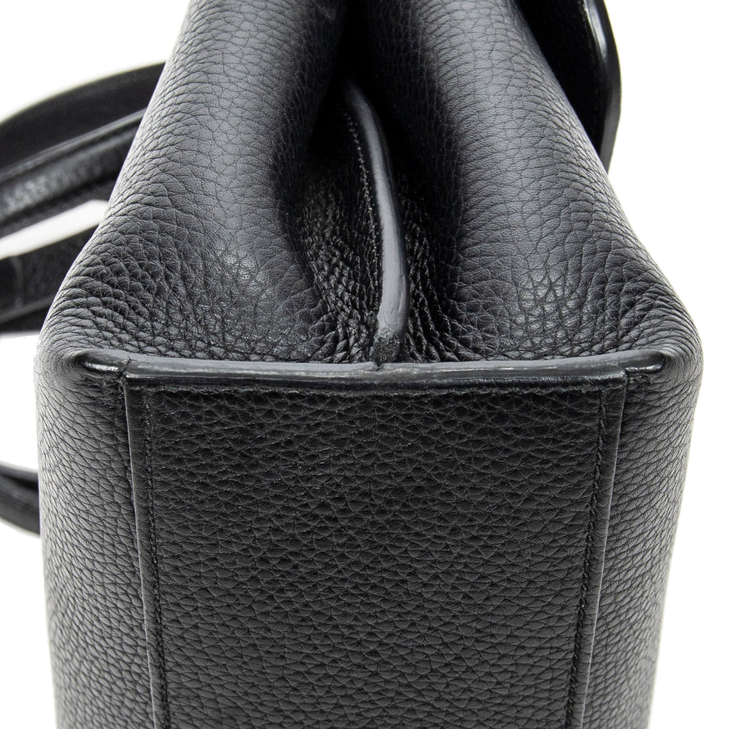 Shoulder Bag Small Bamboo Daily Top Handle Black Grained Calfskin Leather