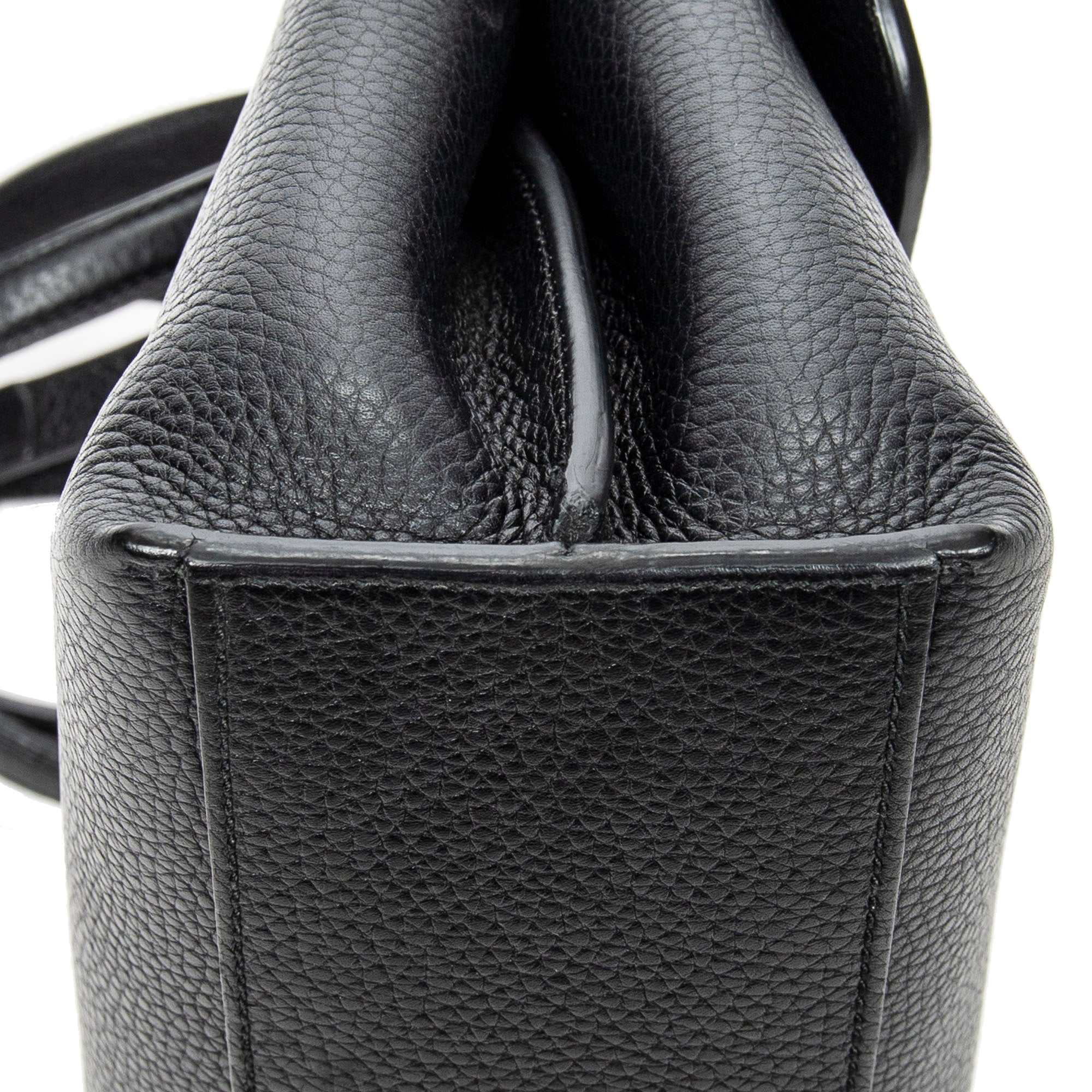 Shoulder Bag Small Bamboo Daily Top Handle Black Grained Calfskin Leather