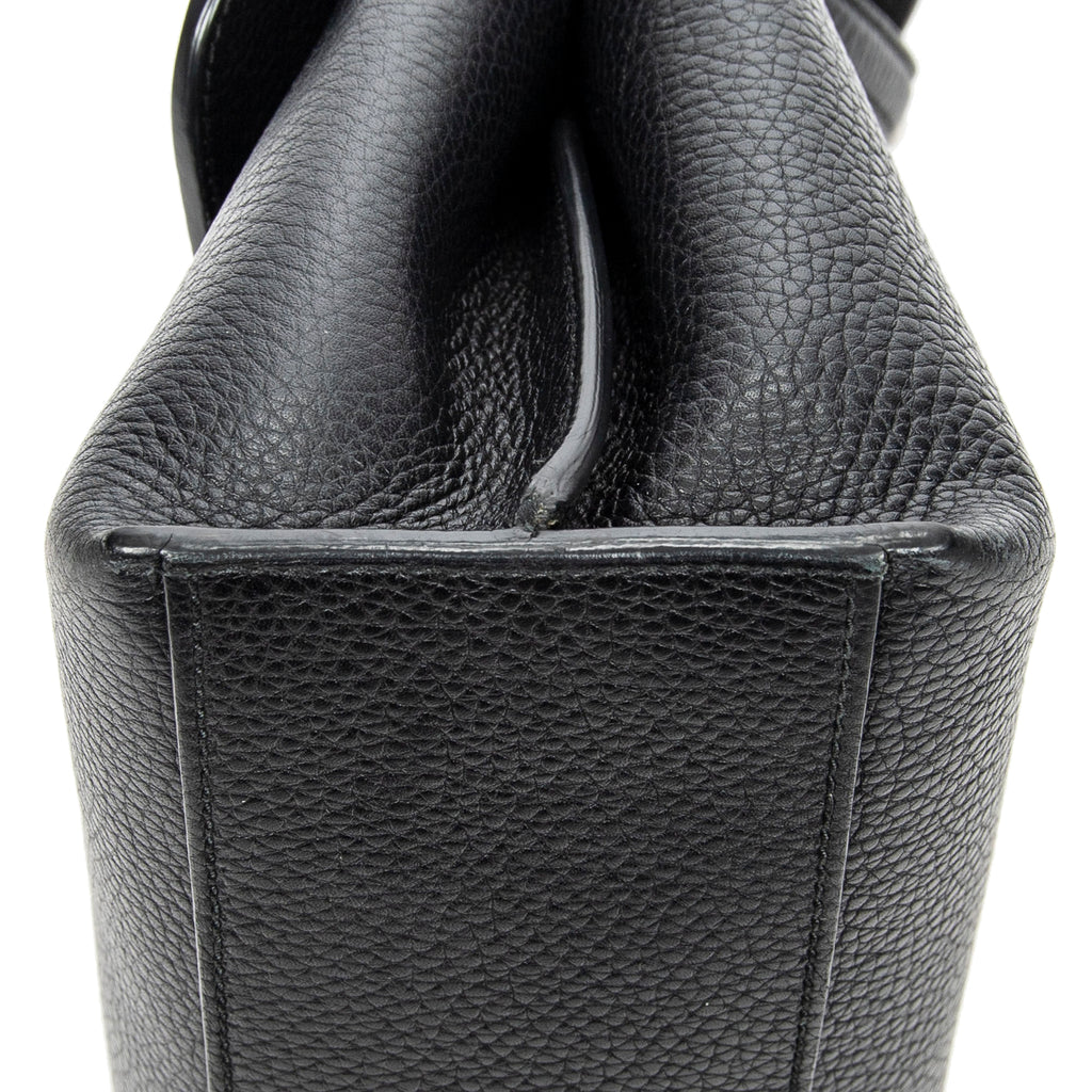Shoulder Bag Small Bamboo Daily Top Handle Black Grained Calfskin Leather