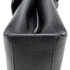 Shoulder Bag Small Bamboo Daily Top Handle Black Grained Calfskin Leather