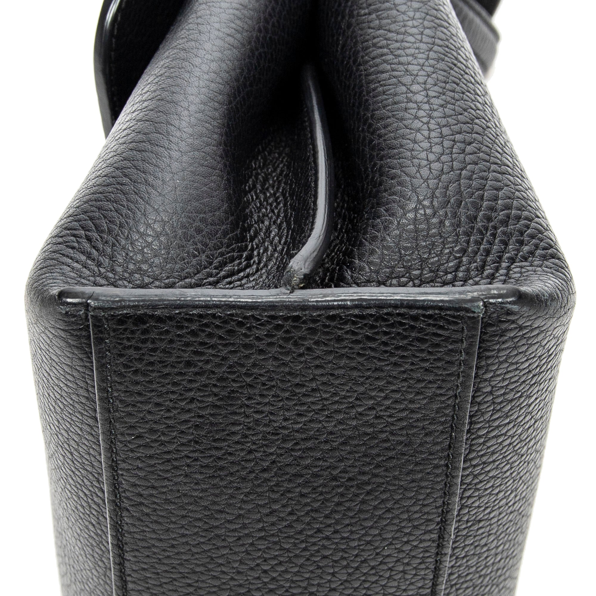 Shoulder Bag Small Bamboo Daily Top Handle Black Grained Calfskin Leather