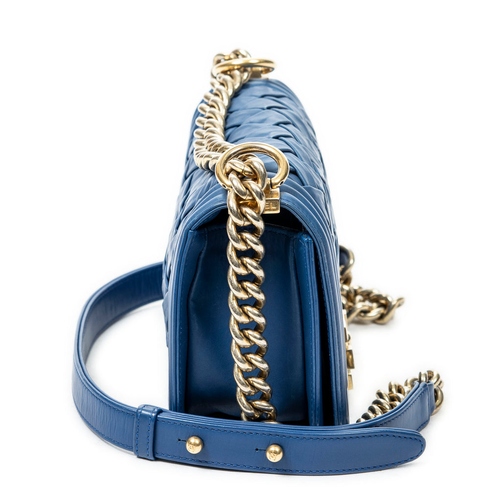 Shoulder Bag Rare Ltd. Ed. Small Woven Boy Blue Woven Lambskin Leather