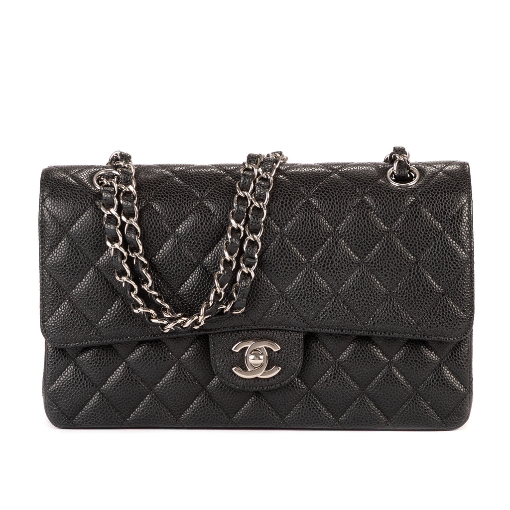 Shoulder Bag Classic Double Flap 26 Black Quilted Caviar Leather