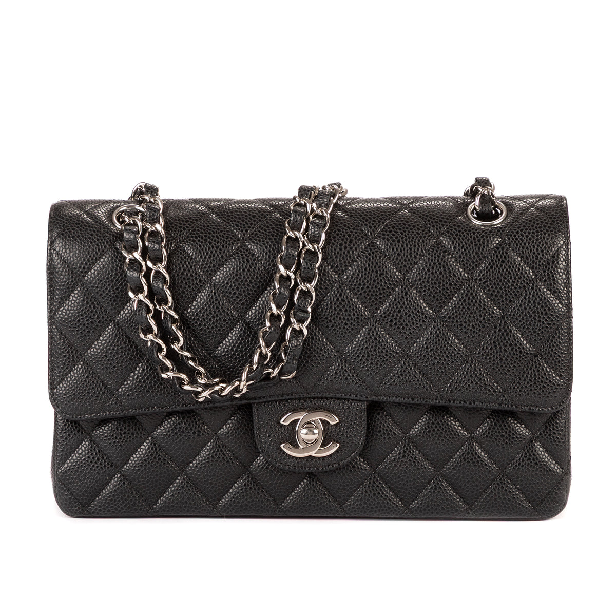 Shoulder Bag Classic Double Flap 26 Black Quilted Caviar Leather