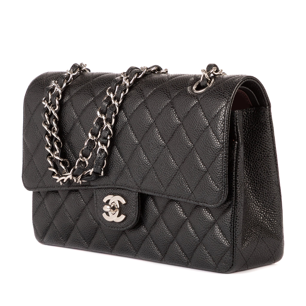 Shoulder Bag Classic Double Flap 26 Black Quilted Caviar Leather