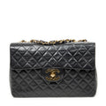 Shoulder Bag Maxi Jumbo XL Flap Black Quilted Lambskin Leather