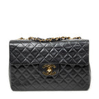 Shoulder Bag Maxi Jumbo XL Flap Black Quilted Lambskin Leather