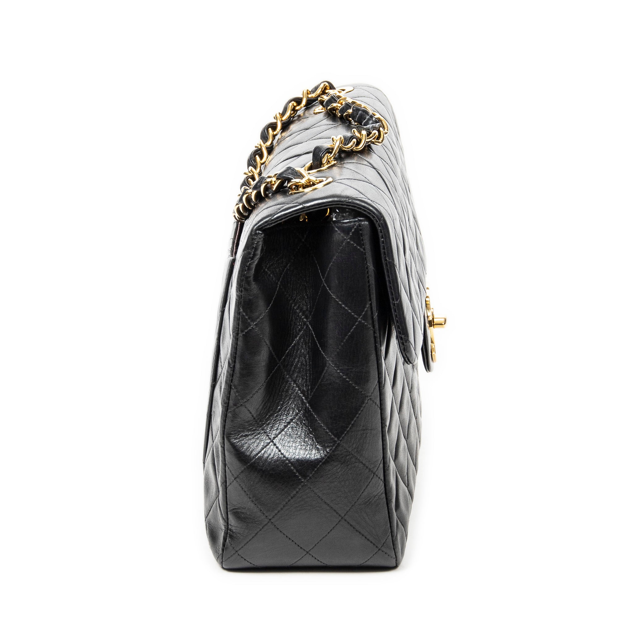 Shoulder Bag Maxi Jumbo XL Flap Black Quilted Lambskin Leather