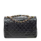 Shoulder Bag Maxi Jumbo XL Flap Black Quilted Lambskin Leather