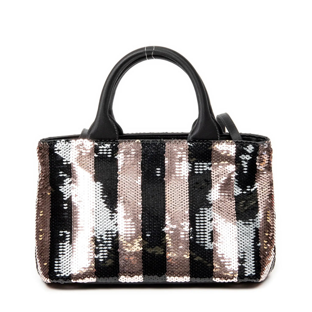 Bolso de hombro mini lentejuelas lona a rayas rosa Canapa con lentejuelas