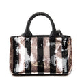 Bolso de hombro mini lentejuelas lona a rayas rosa Canapa con lentejuelas
