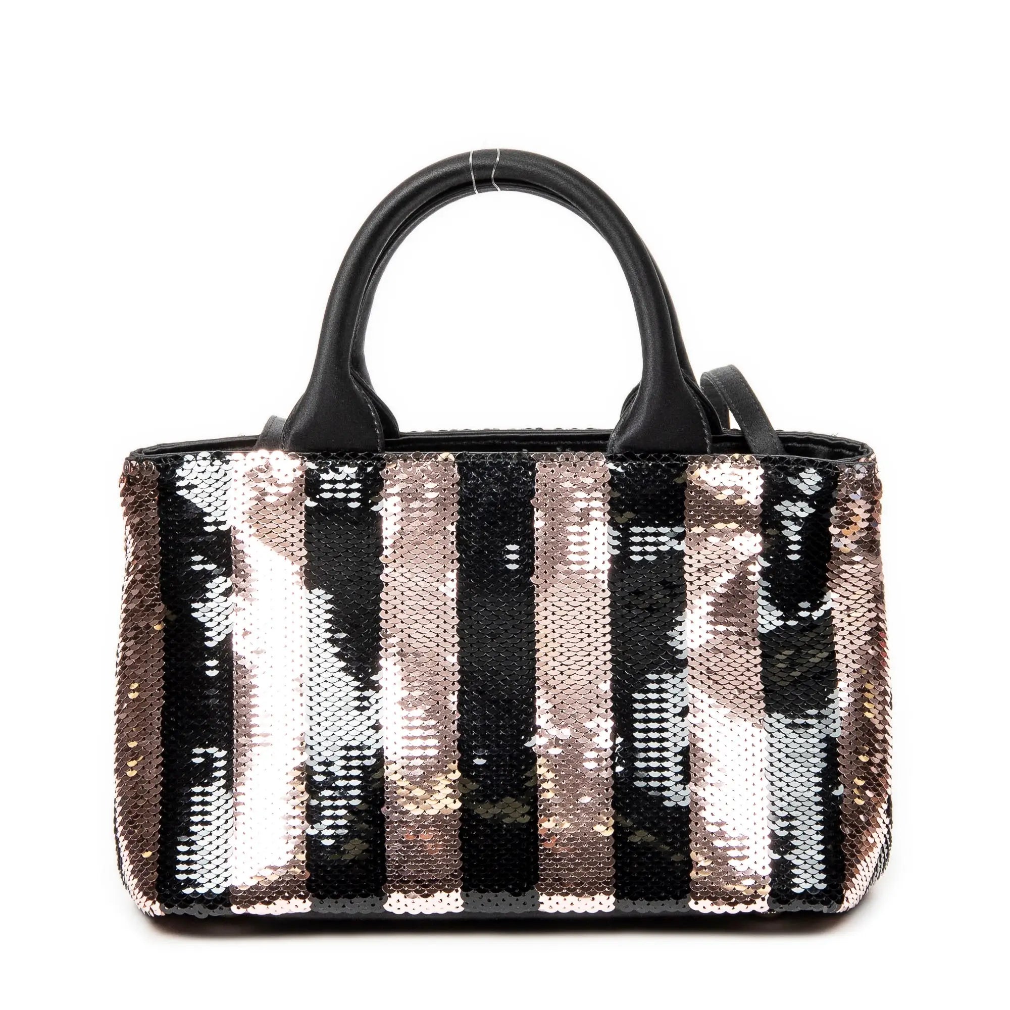 Bolso de hombro mini lentejuelas lona a rayas rosa Canapa con lentejuelas