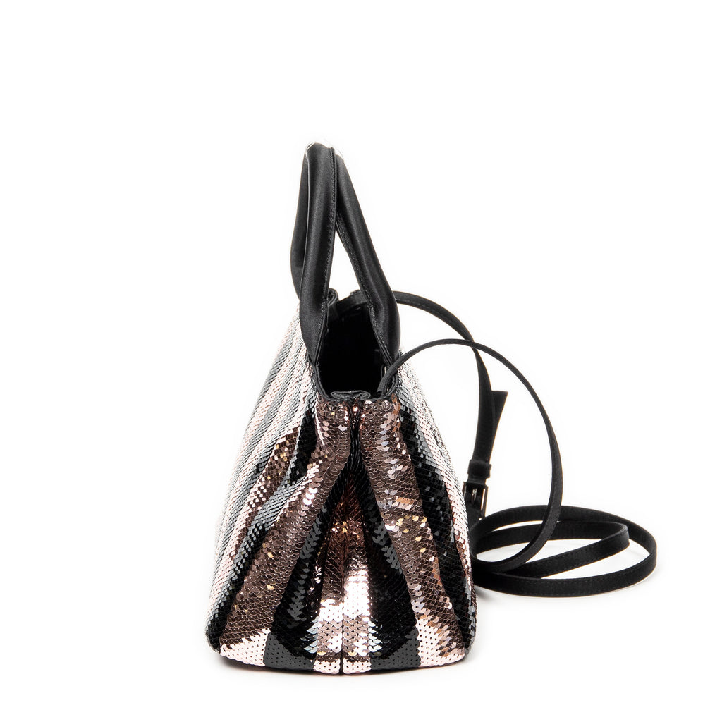 Shoulder Bag Mini Sequin Canapa Tote Pink Striped Sequin Canvas