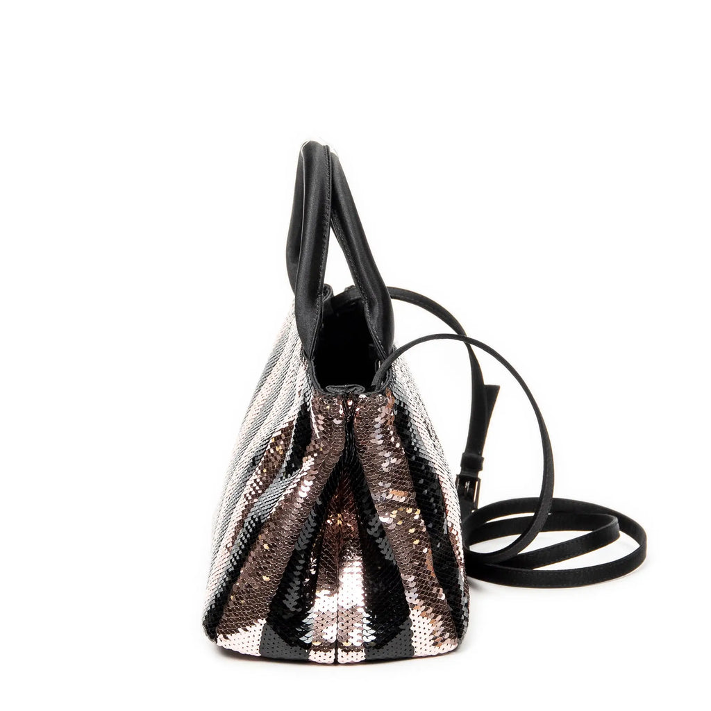 Bolso de hombro mini lentejuelas lona a rayas rosa Canapa con lentejuelas