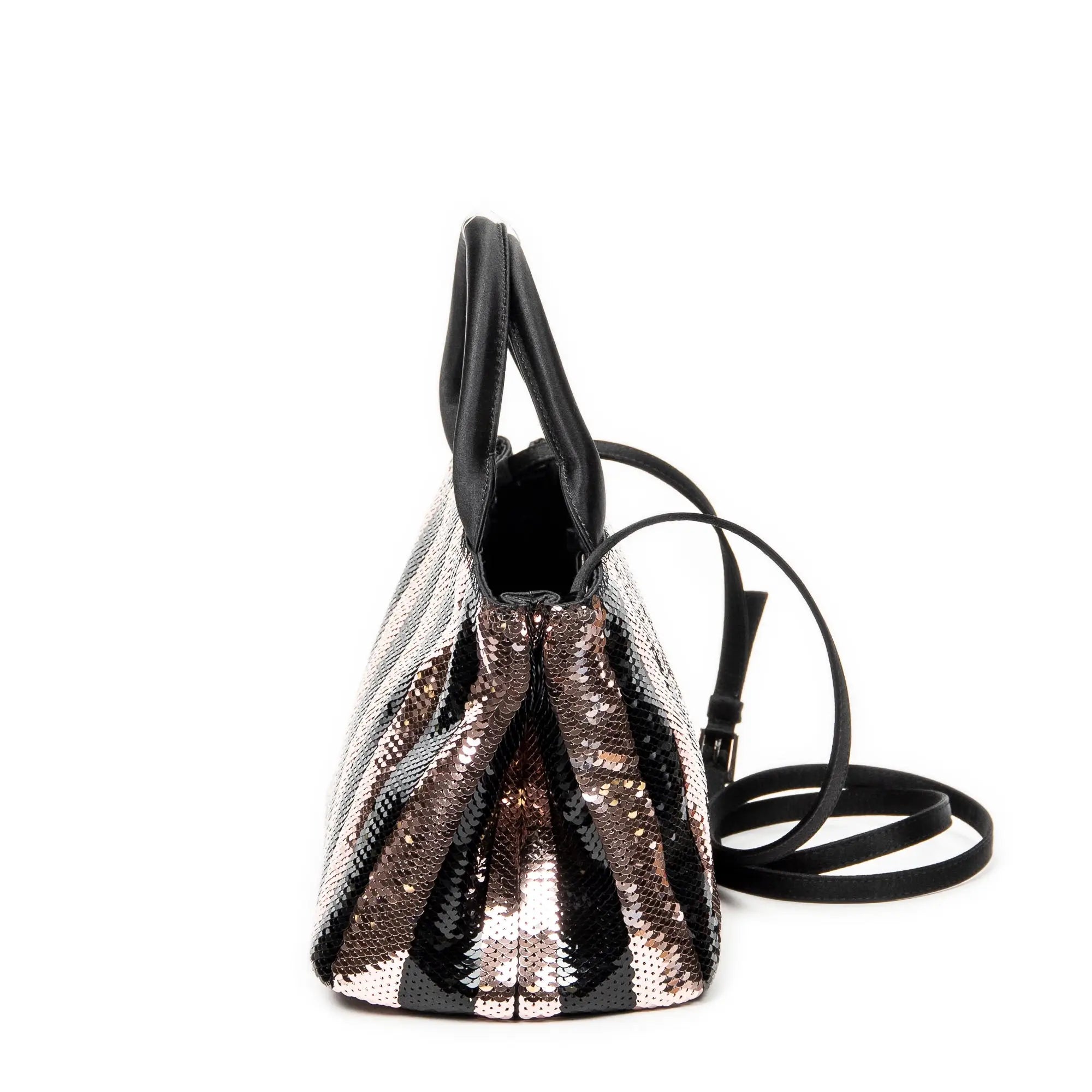 Bolso de hombro mini lentejuelas lona a rayas rosa Canapa con lentejuelas