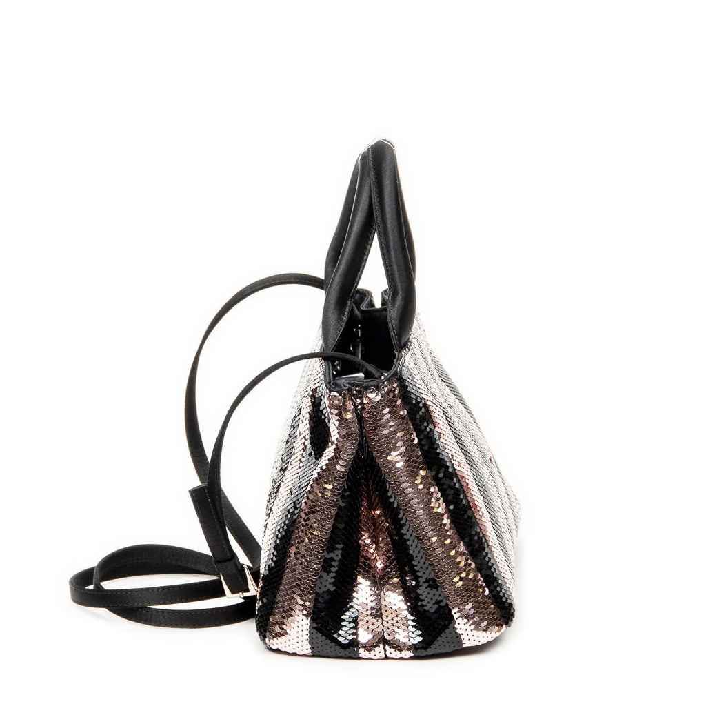 Bolso de hombro mini lentejuelas lona a rayas rosa Canapa con lentejuelas