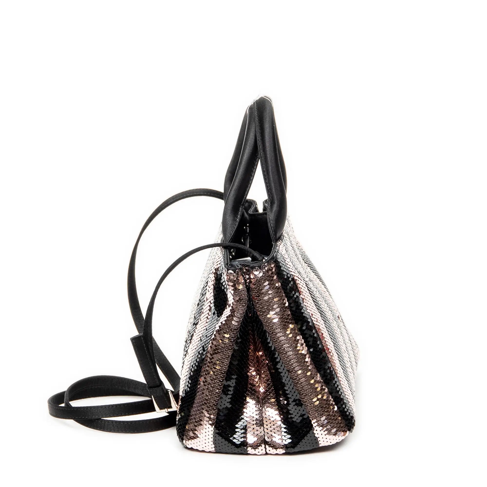 Bolso de hombro mini lentejuelas lona a rayas rosa Canapa con lentejuelas