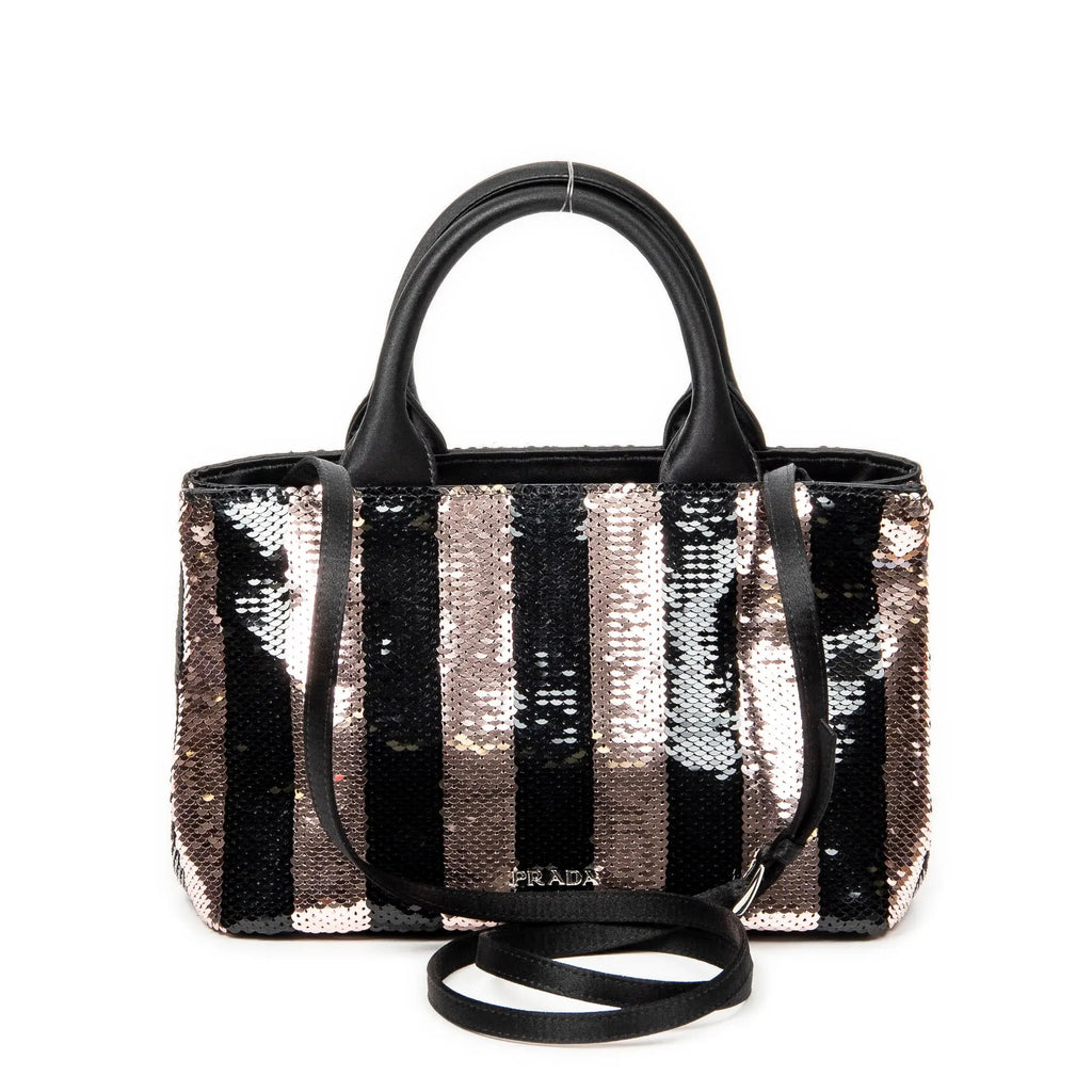 Bolso de hombro mini lentejuelas lona a rayas rosa Canapa con lentejuelas