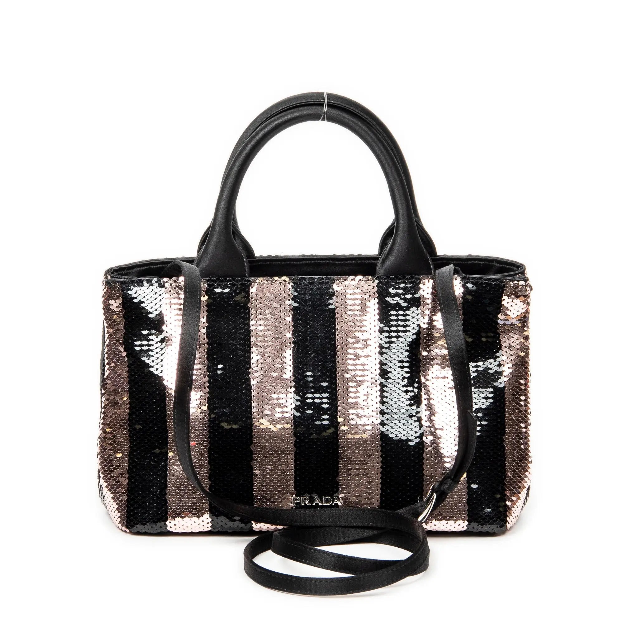Bolso de hombro mini lentejuelas lona a rayas rosa Canapa con lentejuelas