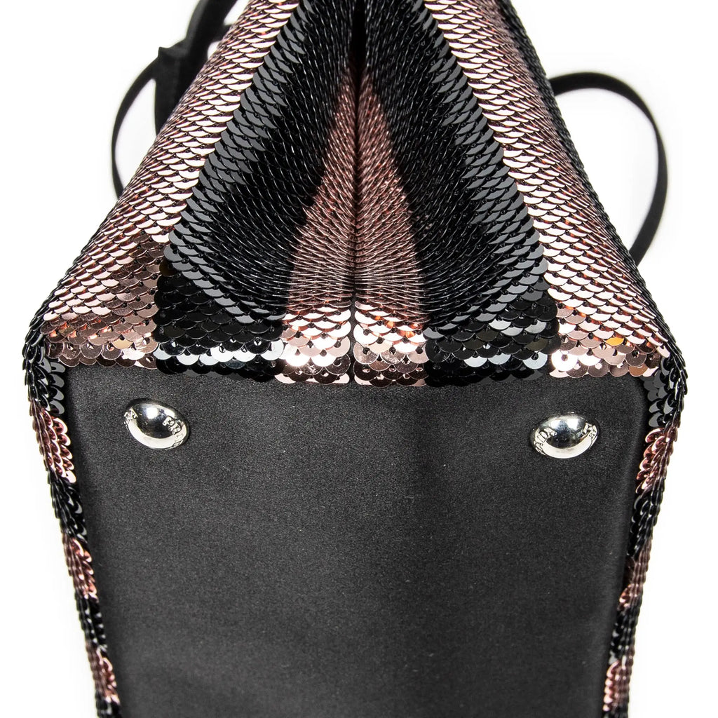 Bolso de hombro mini lentejuelas lona a rayas rosa Canapa con lentejuelas