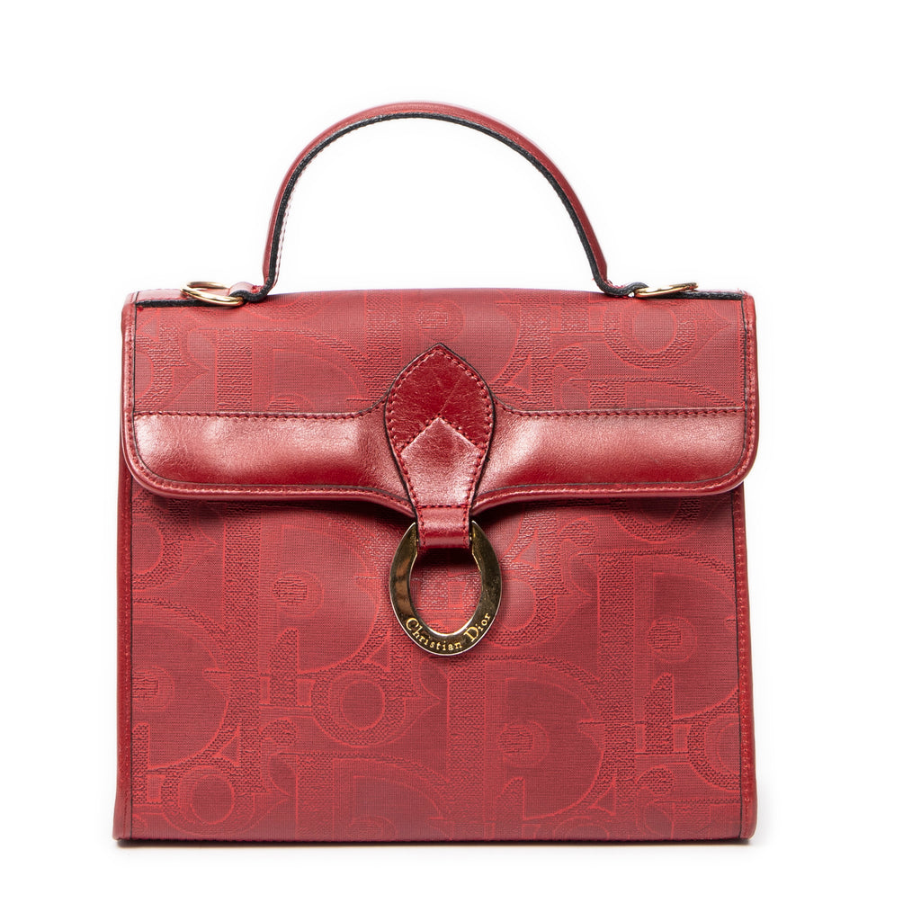 Shoulder Bag Vintage Flap Top Handle Red Diorissimo Coated Canvas