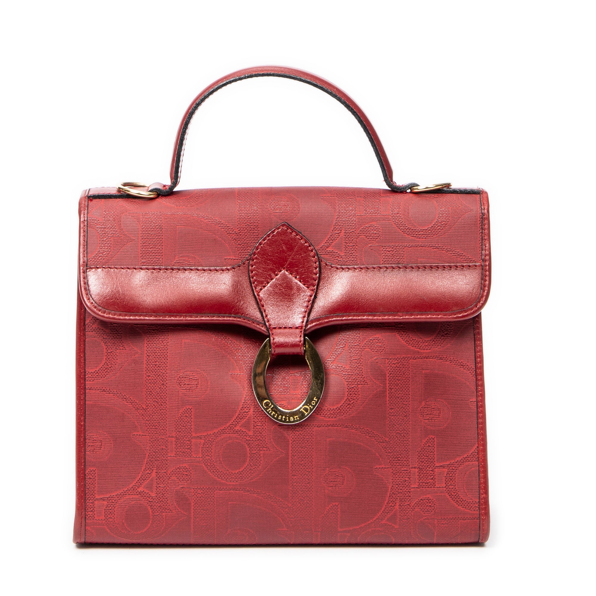 Shoulder Bag Vintage Flap Top Handle Red Diorissimo Coated Canvas