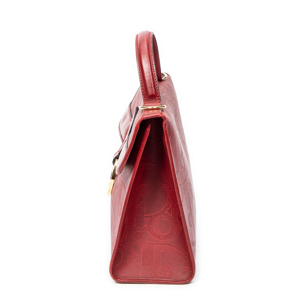 Shoulder Bag Vintage Flap Top Handle Red Diorissimo Coated Canvas