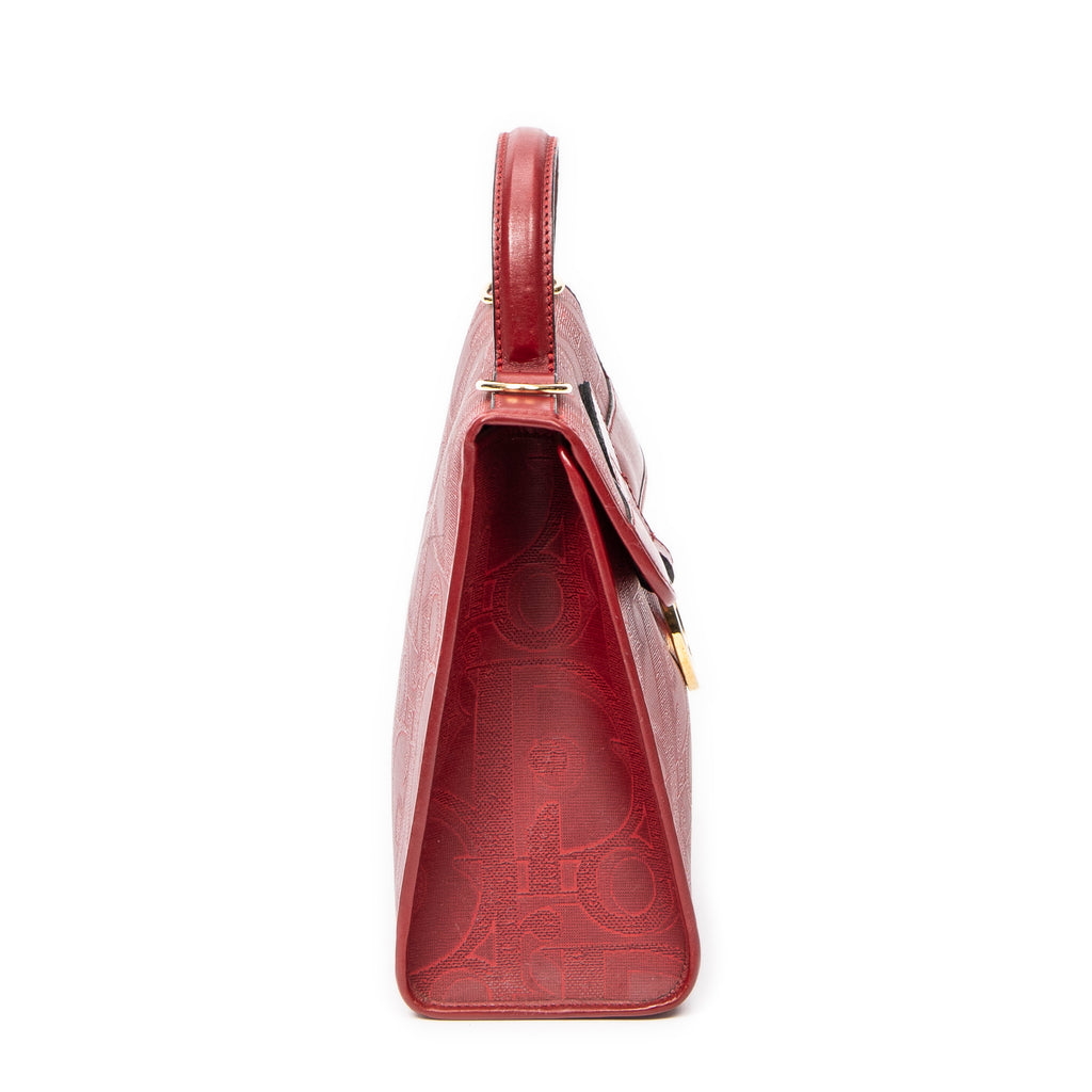 Shoulder Bag Vintage Flap Top Handle Red Diorissimo Coated Canvas