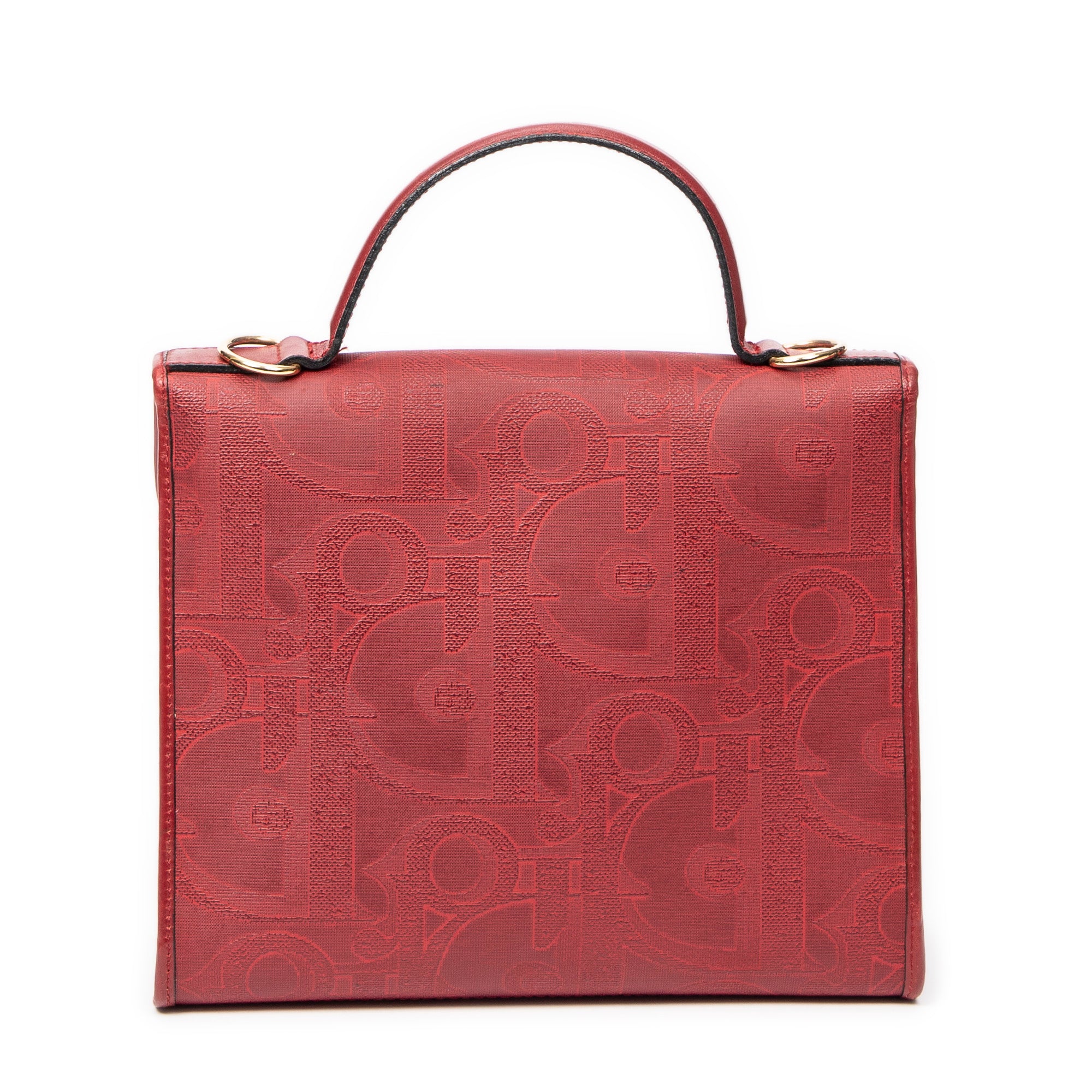 Shoulder Bag Vintage Flap Top Handle Red Diorissimo Coated Canvas