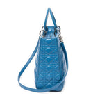 Bolso de hombro grande Lady Dior con cremallera en piel de cordero Cannage azul