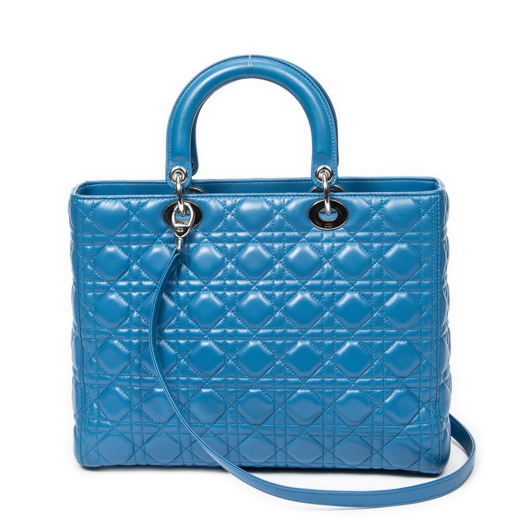 Shoulder Bag Large Lady Dior Zip Blue Cannage Lambskin Leather