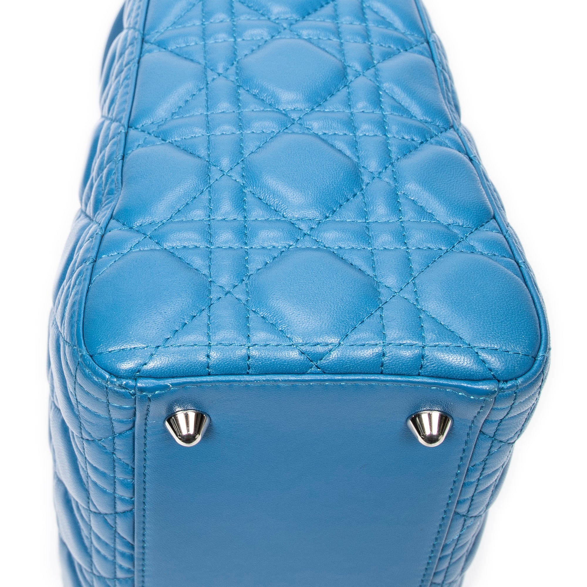 Shoulder Bag Large Lady Dior Zip Blue Cannage Lambskin Leather