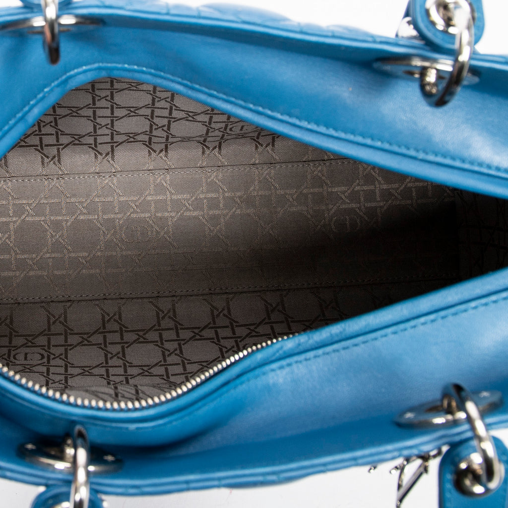 Shoulder Bag Large Lady Dior Zip Blue Cannage Lambskin Leather