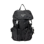 Backpack Small Drawstring Flap Backpack Black Nylon Canvas