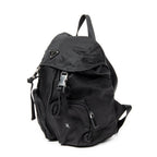 Backpack Small Drawstring Flap Backpack Black Nylon Canvas