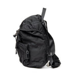 Backpack Small Drawstring Flap Backpack Black Nylon Canvas